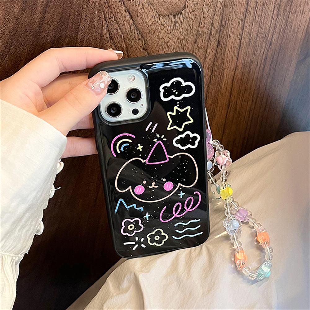 Корейский милый цветок из бисера браслет-цепочка эпоксидный чехол для телефона для Iphone 14 13 12 Pro Max 11 прекрасный противоударный чехол с изображением щенка граффити