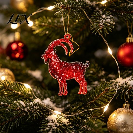Lightweight Holiday Hanging Ornament Goat Christmas Tree Ornaments, Decorative 2D Flat Acrylic Party Decor Pendant for Home Decor, Festive Decorations