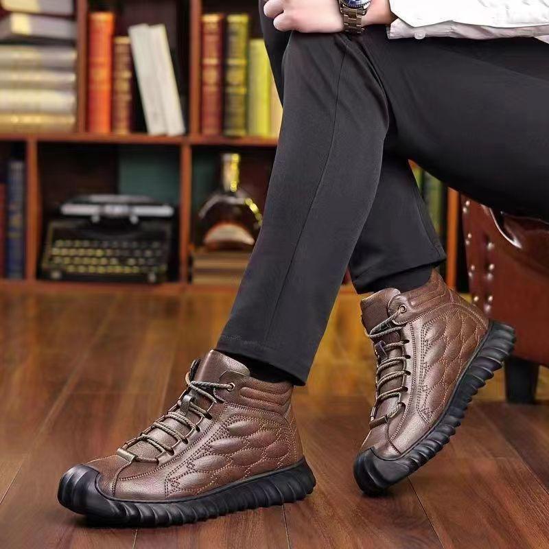 Производитель 2025 новые зимние хлопковые ботинки средние теплые мужские кожаные ботинки из бархата водонепроницаемые хлопковые ботинки для папы
