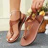 Roman Sandals for Women Summer New Style with Elastic Strap Flat Bottom T-shaped Design Featuring Clipped Toe Beach Women's Shoe