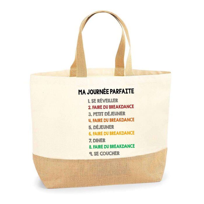 Tote bag en jute - PLANETEE - Breakdance Journée Parfaite - Multicolore - Jute naturel - Fabriqué en France