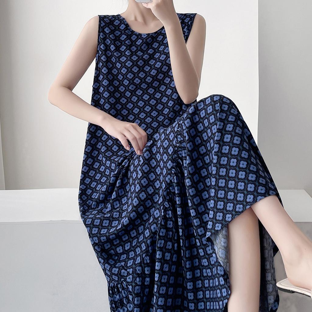 Vest nightdress women's summer cotton and silk pajamas long high-end loungewear can be worn outside holiday dress artificial cotton thin