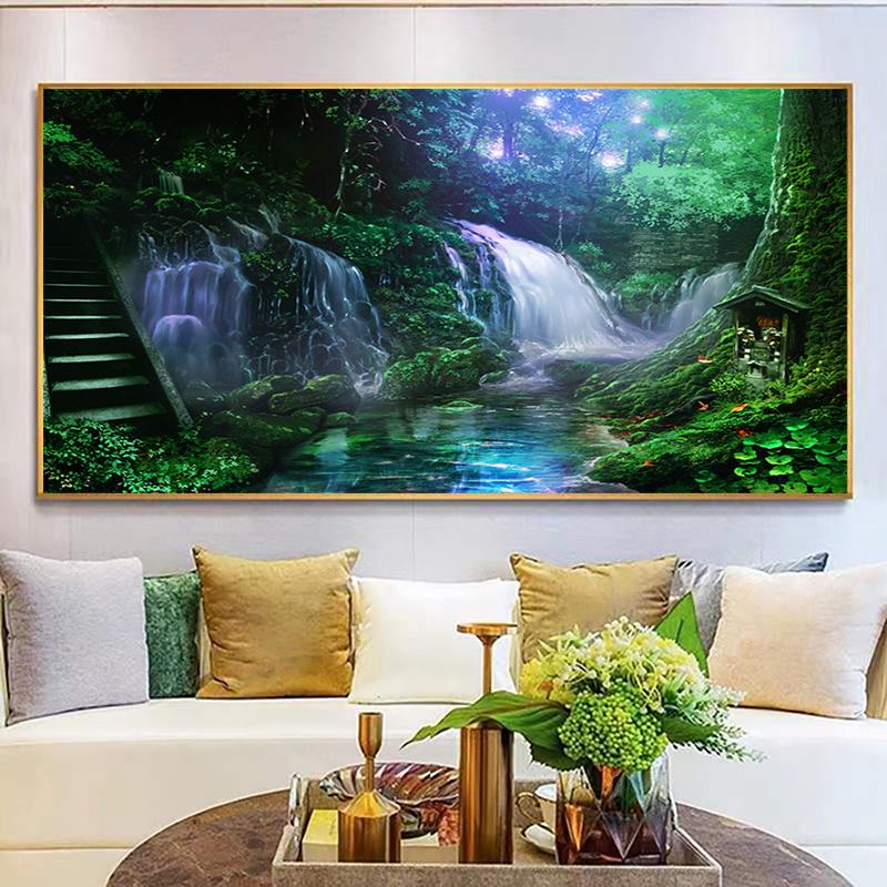 Diy 5D Diamond Painting Kits Водопад Лес Пейзаж Алмазная вышивка Настенная живопись Вышивка крестом Гостиная Искусство Домашний декор