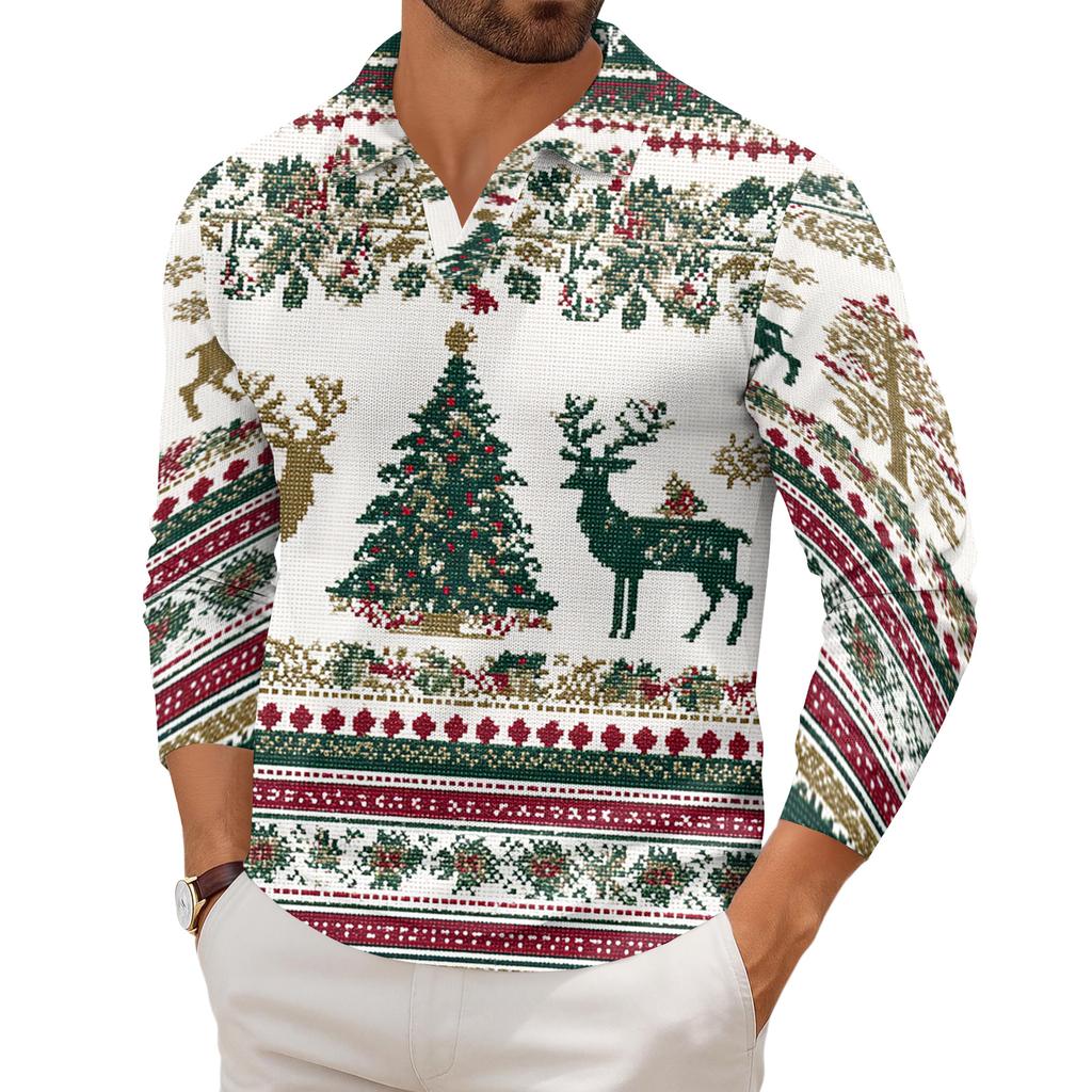 Men's Casual Collared Long-Sleeve Knit Base Layer Top