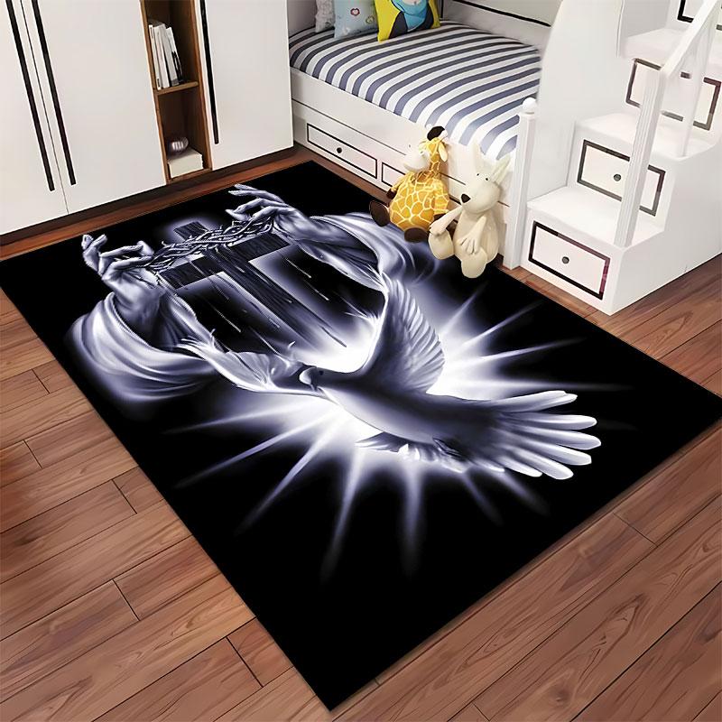 Sacred Cross with Dove Design suitable as a non-slip mat for the living room or bedroom sofa