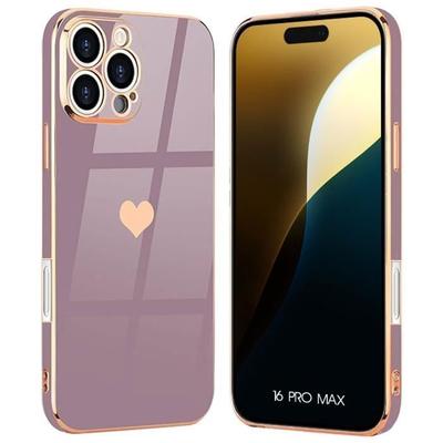 Защитный чехол - BOOLING - для iPhone 16 Pro Max - Мягкий силикон - Узор Сердце - Роскошный фиолетовый