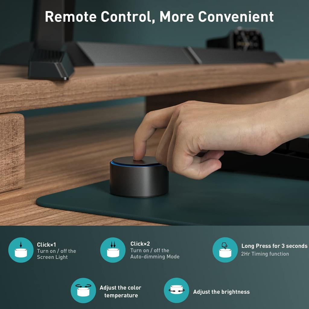 Quntis Настольный светильник для монитора, световая панель, беспроводной пульт дистанционного управления, автоматическое затемнение, 1200 люкс, высокая цветопередача, совместимо с изогнутым USB-монитором
