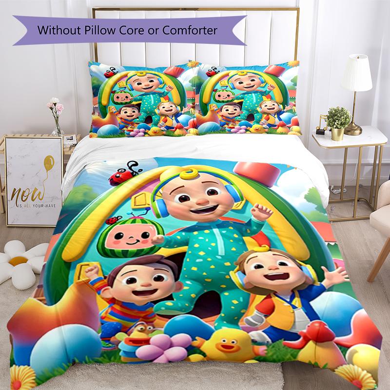 3pcs Cocomelon Bedding Set Duvet Cover Closure Includes 1 Duvet Cover & 2 Pillowcases, Soft and Comfortable for All Seasons.