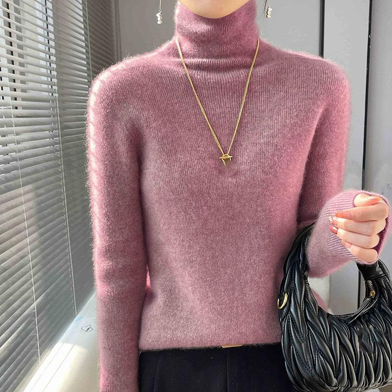 Женский вязаный свитер с высоким воротником, с длинными рукавами, облегающий, эластичный, в рубчик, женский осенне-зимний базовый свитер и пуловер