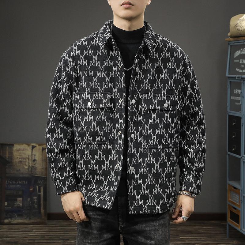 American High Street Retro Jacquard Tooling Jacket Мужская свободная модная брендовая повседневная куртка с лацканами