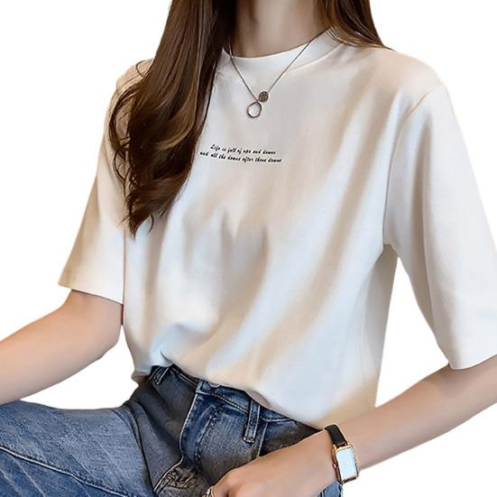 Женская футболка с однотонным буквенным принтом, свободная шея, короткие рукава