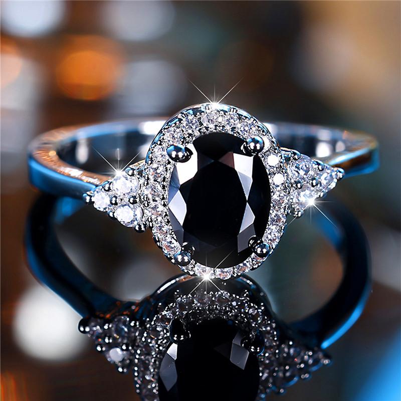 Милое женское черное овальное обручальное кольцо с цирконием, модный цвет, свадебные украшения для невесты, подарок для женщин