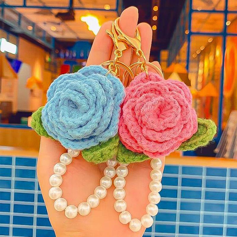 Crocheted Rose Pendants Chains Wrist Strap Lanyard Anti-lost For Mobile Phone Bags Keys Decorative Gift Accessories