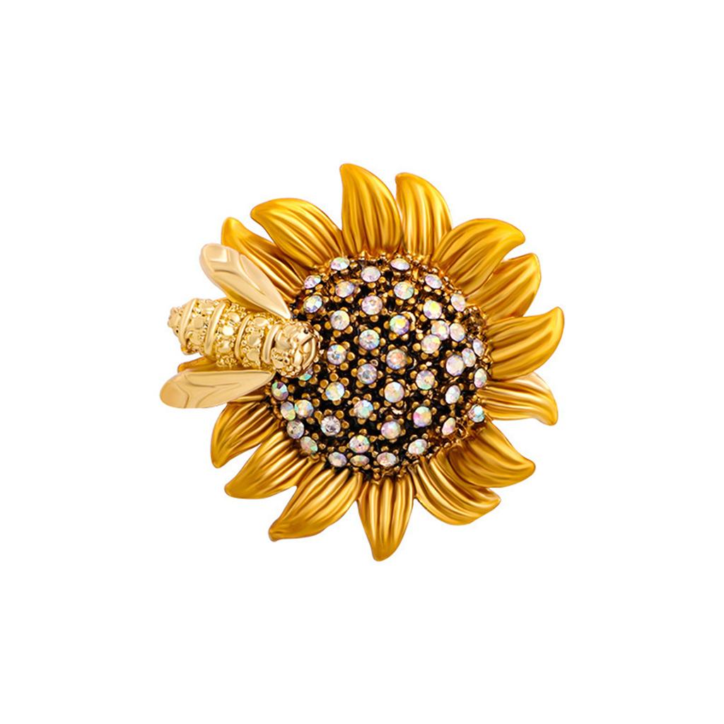 Rinhoo Elegant Daisy Flower Brooches For Women Fashion Sunflower Leaves Enamel Pins Floral Bouquet Badge Wedding Party Jewelry