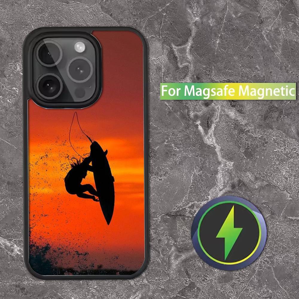 Чехол для телефона 'Доска для серфинга и море' для iPhone 16,15,14,13,12,11,Pro,Max,Plus,Mini,SE Магнитная беспроводная зарядка Magsafe