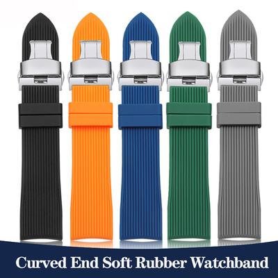 20 мм 22 мм каучуковый ремешок-браслет с изогнутыми концами для Casio EFR-303 Mido Omega Longines Tissot Seiko Heuer, зеленый оранжевый ремешок
