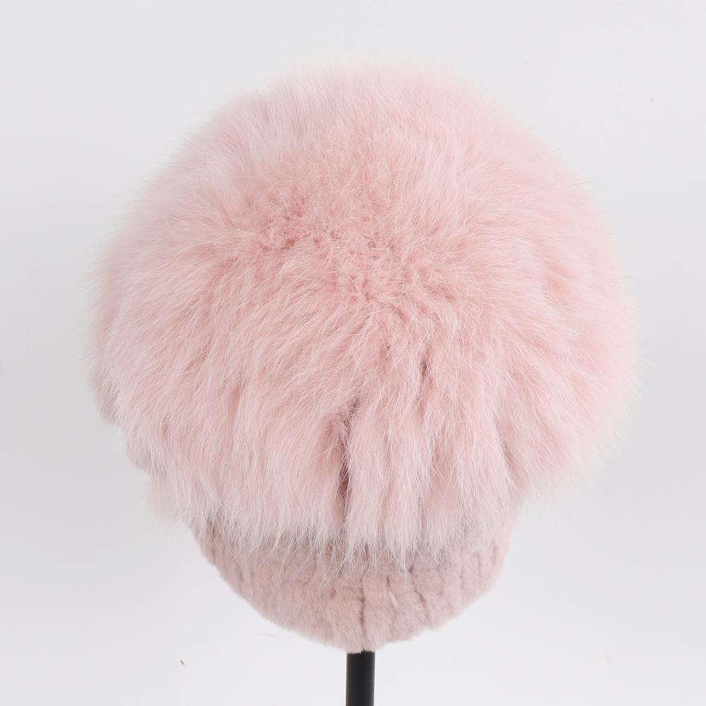 Luxury Warm Real Fox Fur Bomber Hat Female Winter Hand Knitted Real Rex Rabbit Fur Hats Women Outdoor Rex Rabbit Fur Flower Cap