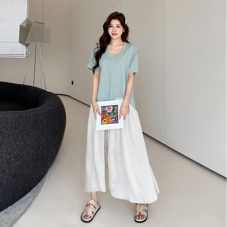 Dimanaf 2025 Летнее платье больших размеров для женщин, повседневное винтажное длинное платье с коротким рукавом, свободное базовое хлопковое плиссированное платье