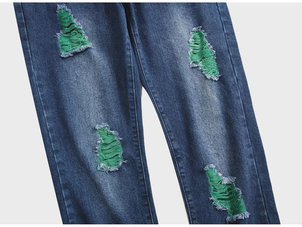 Мужские рваные джинсы Cross-Border Slim Fit из денима