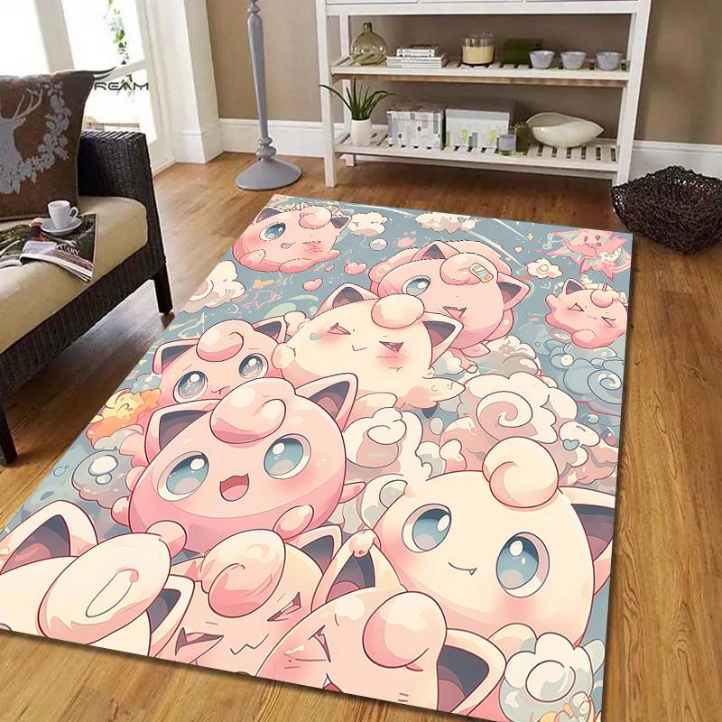 Jigglypuff Flannel Pattern Square Carpet,Area Rug,Carpet Rug for Living Room Bedroom Sofa Playroom Decor,Non-slip Floor Mat