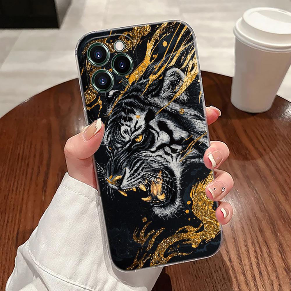Прозрачный чехол с тиграми для Apple iPhone 17 16 15 14 13 12 11 Pro Max 16 Plus 16E 17Air 17Pro Чехол для телефона Силиконовый Funda