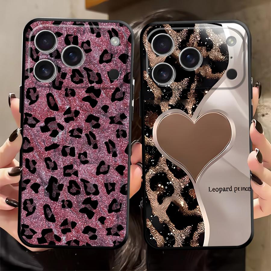 Чехол для iPhone XR 7 8 17Air 15 16 14 Plus 13 12 11 17 Pro Max XS Max Черный Мягкий Чехол для Телефона Мультяшный Узор с Принтом Леопарда