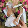 Eilyken Summer Bowknot Square High Heels Women's Sandals Buckle Strap Open Toe Party Dress Female Shoes