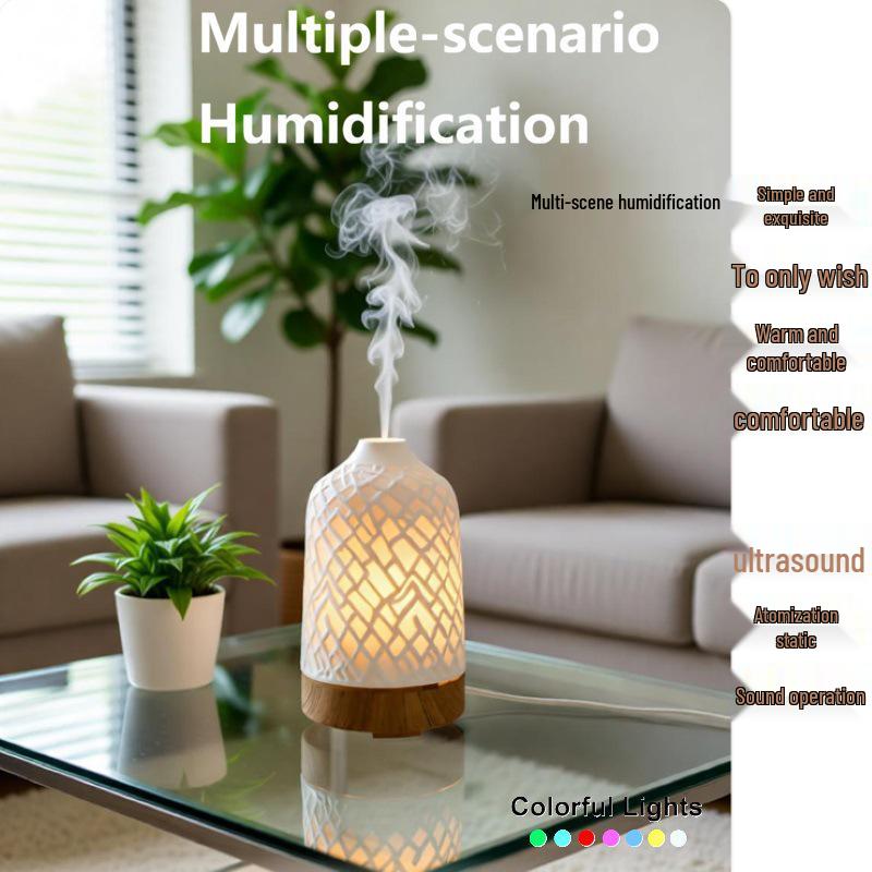Geometric Ceramic Aroma Diffuser with Night Light - Silent Humidifier for Bedroom & Office Decor