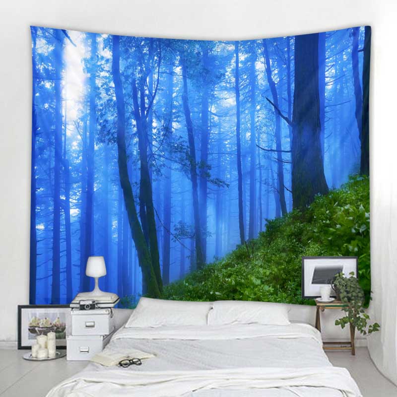 Природный лесной пейзаж гобелен настенный психоделическая сцена Мандала домашний художественный декор стены Бохо Декор комнаты Йога наматрасник