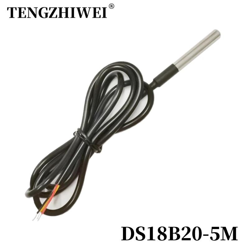 1PCS DS1820 Stainless steel package Waterproof DS18b20 temperature probe temperature sensor 18B20 5M