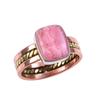Двухцветное кольцо из чистого серебра 925 пробы с натуральным родохрозитом S.10 k4a27