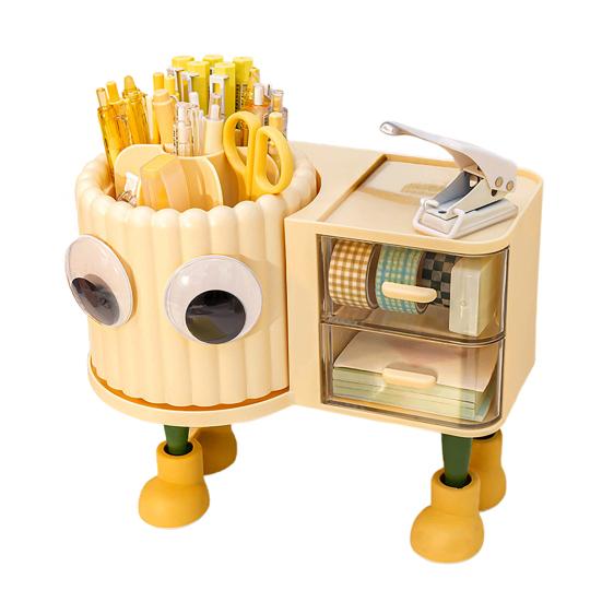 Милая вращающаяся подставка для ручек с ящиком 2-в-1, органайзер для рабочего стола большой вместимости для детей, девочек, многофункциональный ящик для хранения и сортировки