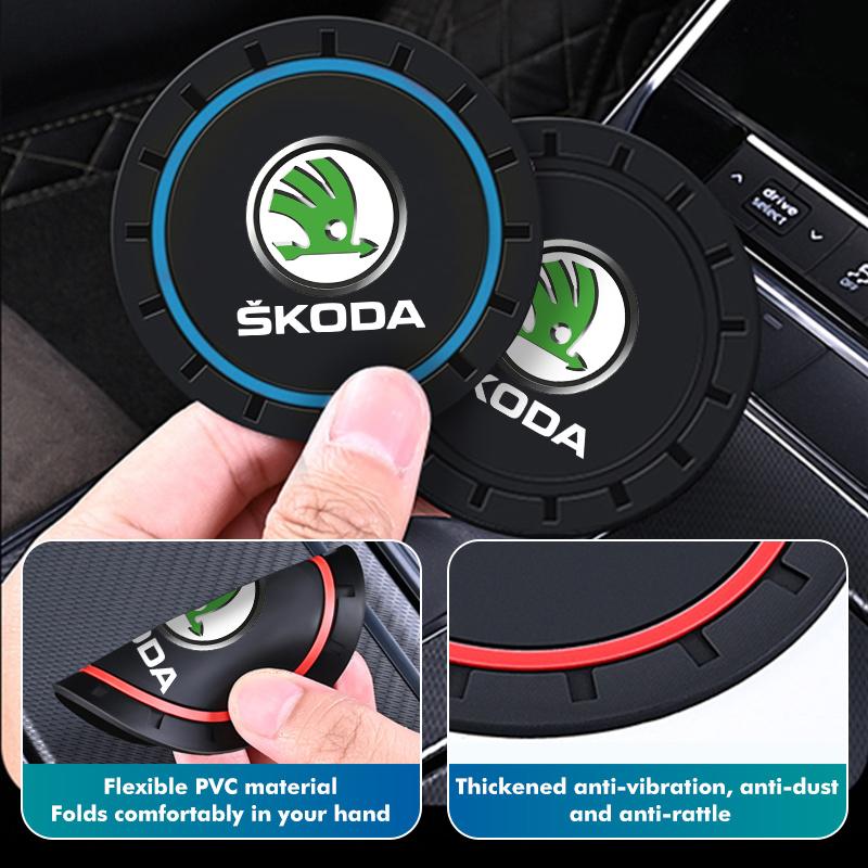 DECL5 Car Waterproof Anti Slip Water Cup Mat Auto Interior Accessories For Skoda Fabia 1 2 Octavia a7 RS Superb Rapid Yeti Karoq