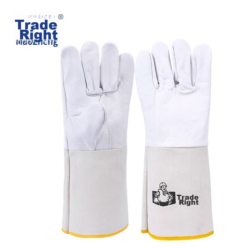 Leather Welding Gloves 1 Pair, Soft Leather Heat-Resistant Wear-Resistant Welding Protective Work Gloves with Extended Canvas Cuffs [Genuine Product]