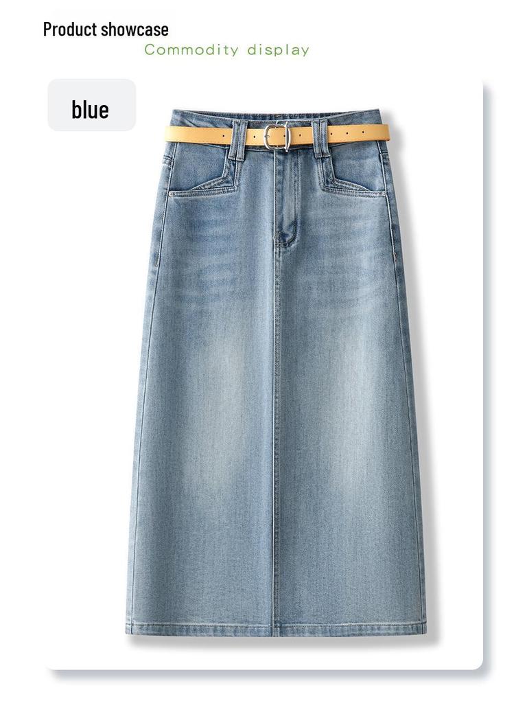 Летняя женская джинсовая юбка миди с высокой посадкой - Приталенная А-силуэта для фигуры типа "груша"