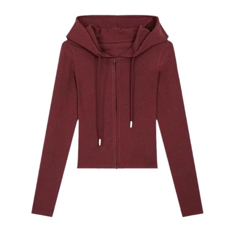 Дизайн Sense of Encore Красная толстовка с капюшоном на двойной молнии Женский приталенный топ-футболка с эффектом похудения