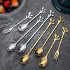 Stainless Steel Leaf Spoon & Fork Set - Long Handle for Coffee, Dining & Dessert