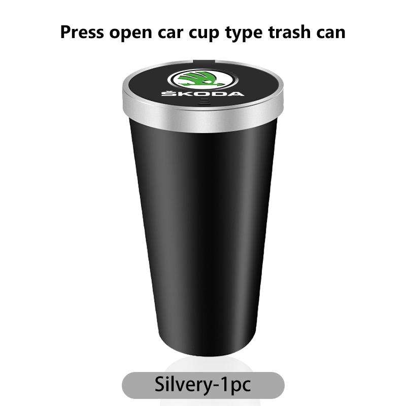 AAFO1 Car Trash Can Mini Waterproof Storage Cup Holder Garbage Bin Lid Accessories For Skoda Octavia A5 A7 RS Fabia Superb Rapid Karoq