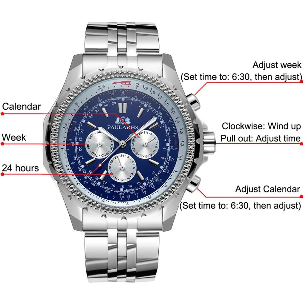 Paulareis Fully Automatic Mechanical Multifunctional Luminous Men's Watch Copper Belt Leather Automatic Watch