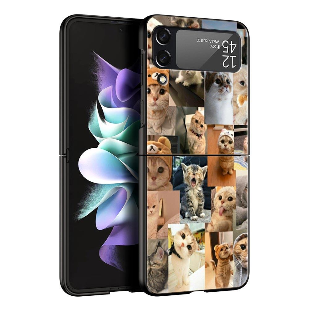 Z Flip 4 Phone Case for Samsung Galaxy Z Flip 3 5G ZFlip3 Flip3 Zflip Flip4 Black Hard Cover Cat Meme Funny Animals Shell Coque