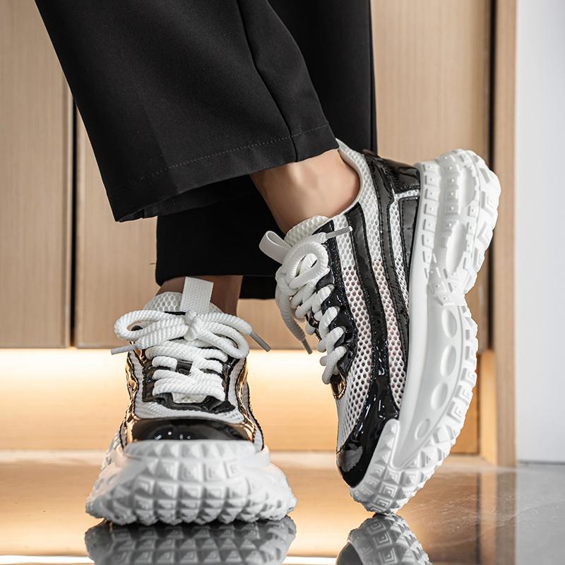 Men's Shoes Fashion Trend Mesh Breathable Thick Bottom Shoes Outdoor Anti-slip Comfortable Sneakers Casual Running Shoes White Shoes