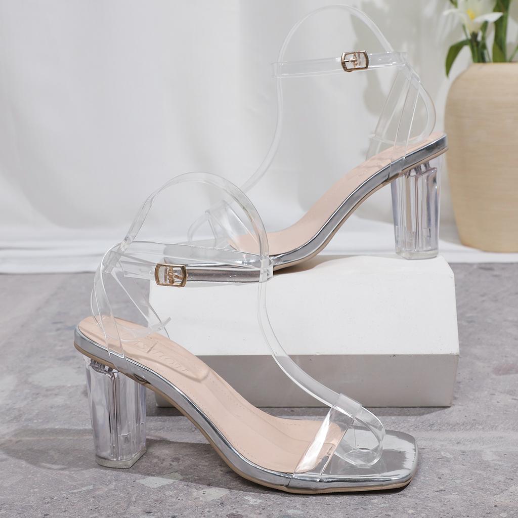 Модные летние прозрачные босоножки на каблуке для вечеринок для женщин с прозрачным ремешком на щиколотке, туфли на высоком каблуке, женские, больших размеров, модные, Sandalias Mujer 2025