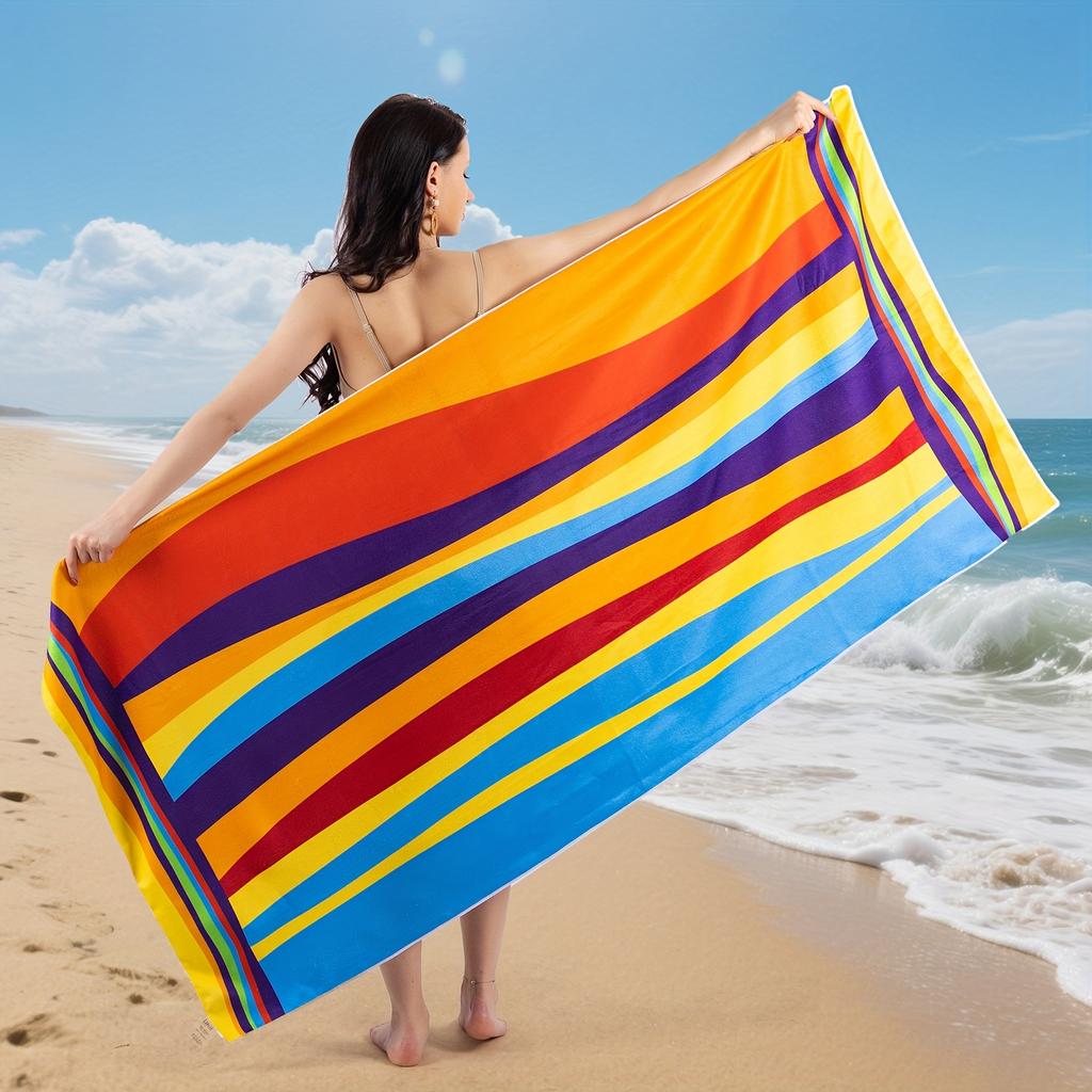 1pc Extra Large Striped Beach Towel - Ultra-Soft Microfiber, Quick-Dry & Sand-Free, Vibrant Tropical Stripes for Travel, Yoga,