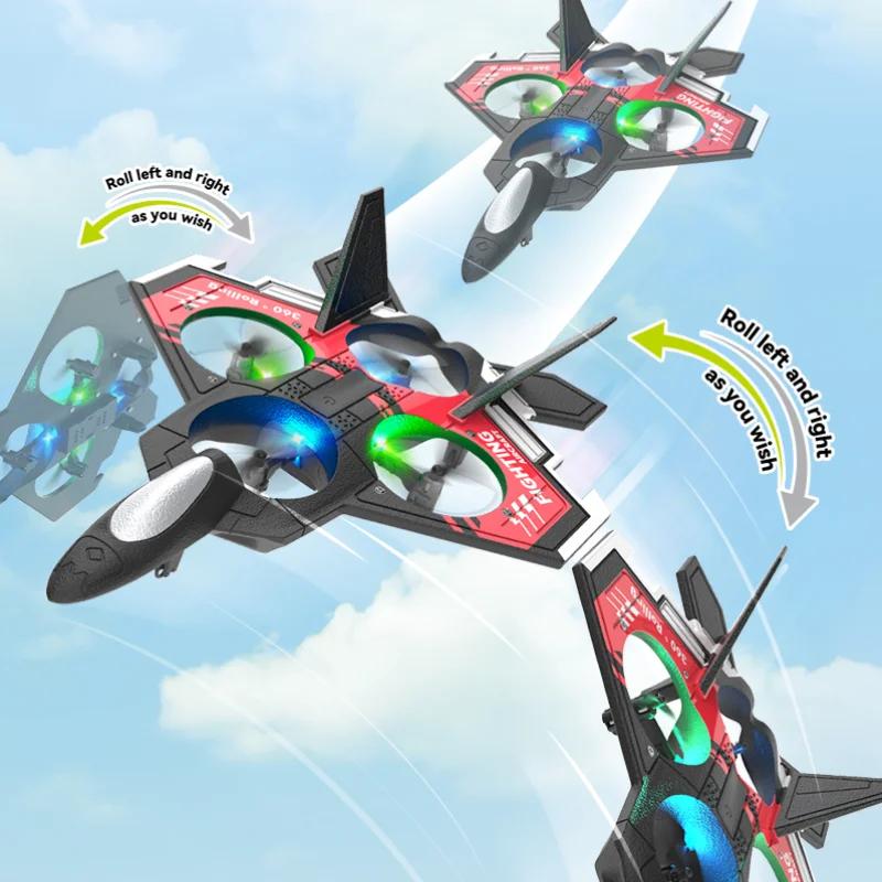 S98 RC Пенопластовый Акробатический Самолет Игрушка Светодиодная Подсветка Пульт Дистанционного Управления Фиксированная Высота Четырехосный Боевой Дрон Истребитель с Защитой от Столкновений Детские Игрушки Мальчик