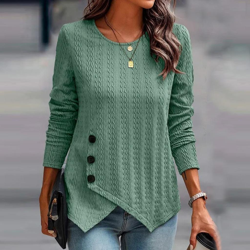 Women's   T-Shirt Retro Slim Slim Long Sleeve Round Neck Button Knit Sweater