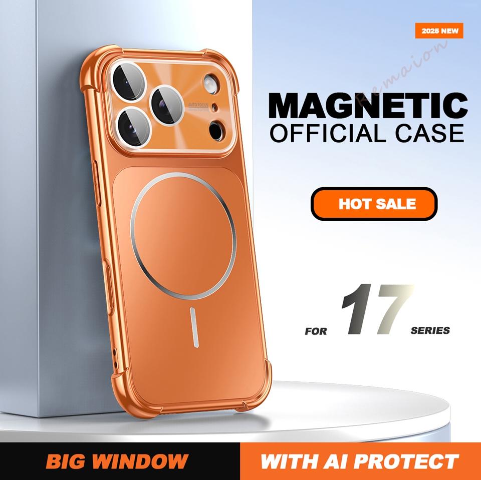 Official Magnetic Phone Case For iPhone 17 13 14 15 16 Pro Max Air Magsafe Big Windows Shockproof Protector Cover
