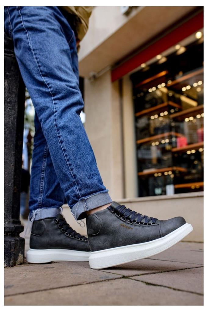 Men's Fashion Faux Leather Flat Heeled Boots Bootie Boots Anthracite Shoes