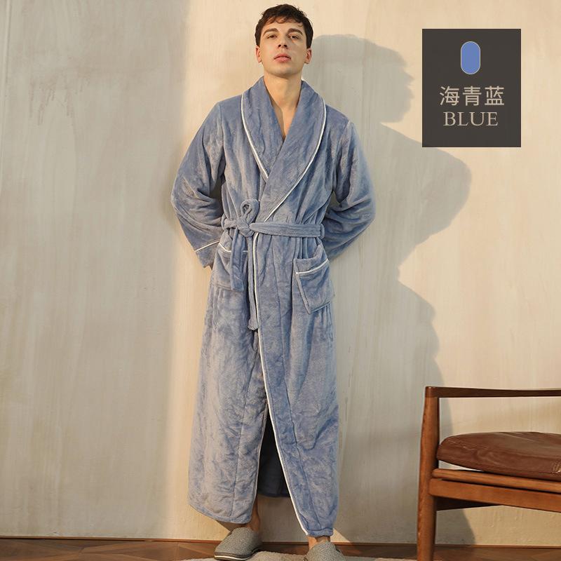Парный осенне-зимний утепленный банный халат с карманами большого размера, мужской длинный халат, удобная фланелевая пижама со шнуровкой