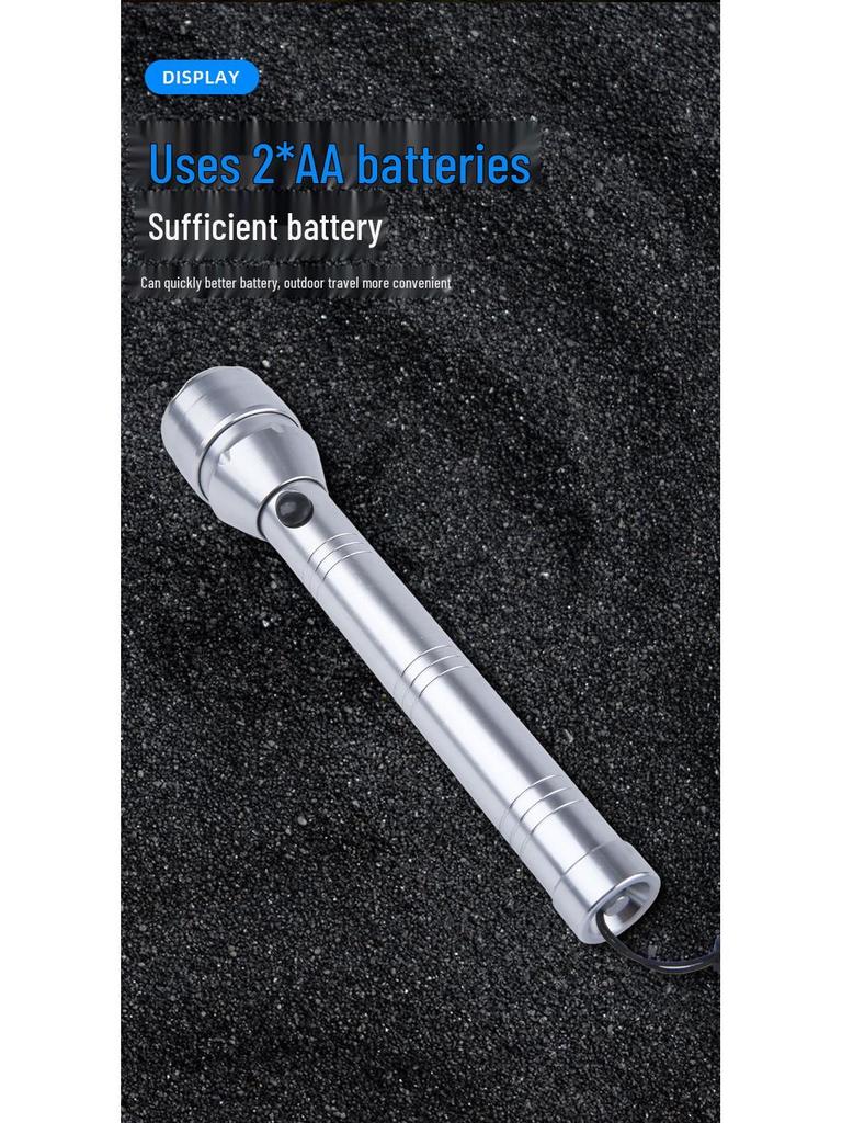 In-Stock High-Intensity Energy-Saving LED Flashlight: Portable Aluminum Alloy, Ideal for Camping, Emergency, and Self-Defense; Uses 2 AA Batteries