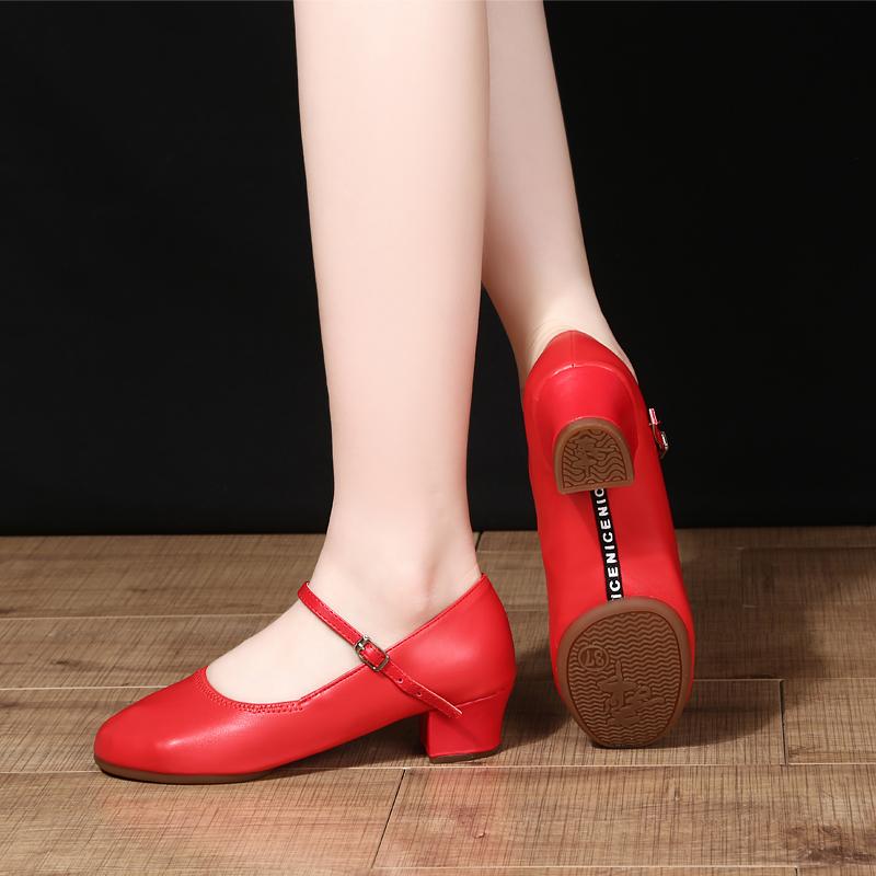 Современные танцевальные туфли на среднем каблуке, танцевальная обувь с мягкой подошвой, танцевальная обувь для взрослых, женские красные танцевальные туфли в стиле Мэри Джейн
